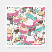 Roze Kawaii Katten Pool Party Verjaardag Servet (Voorkant)