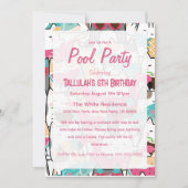 Roze Kawaii Katten Pool Party Verjaardag Uitnodigi Kaart (Voorkant)