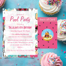 Roze Kawaii Katten Pool Party Verjaardag Uitnodigi