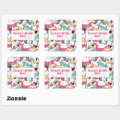 Roze Kawaii Katten Pool Party Verjaardag Vierkante Sticker (Vel)