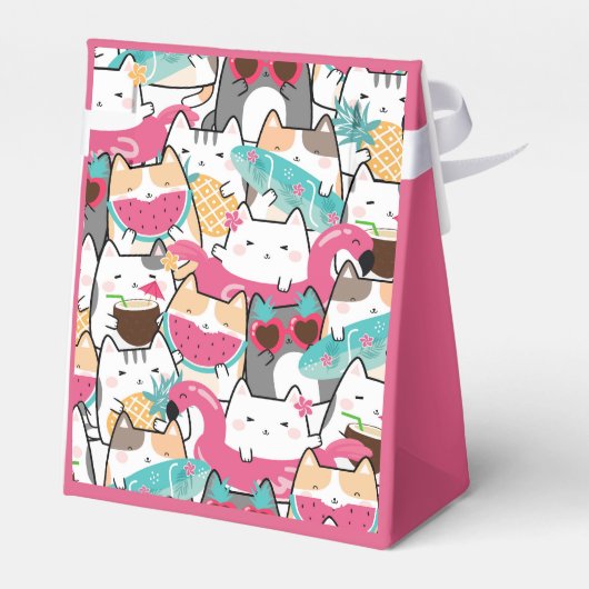 Roze Kawaii Katten Pool Verjaardagsfeest Bedankdoosjes (Achterkant)