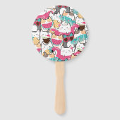 Roze Kawaii Katten Pool Verjaardagsfeest Handwaaier (Achterkant)