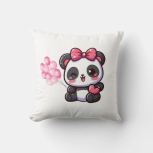 Roze Kawaii Kattenkussen met Strikken en Ballonnen Kussen