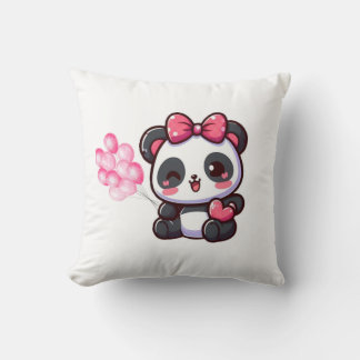 Roze Kawaii Kattenkussen met Strikken en Ballonnen Kussen