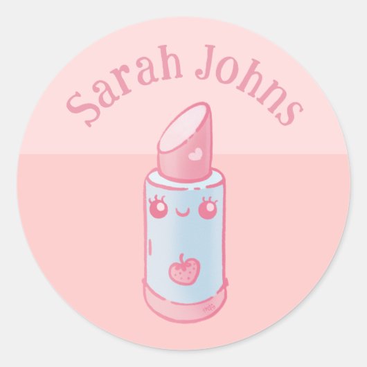Roze Kawaii Lipstick Classic Ronde Sticker (Voorkant)