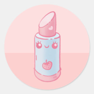 Roze Kawaii Lipstick Ronde Sticker