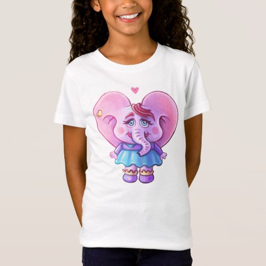 Roze Kawaii olifant verliefd T-shirt (Voorkant)