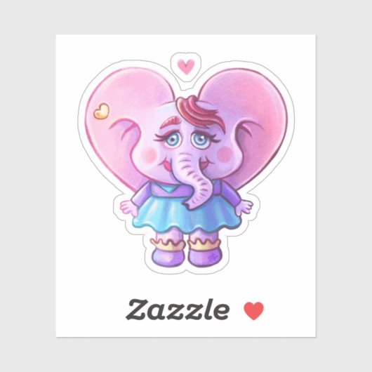 Roze Kawaii olifantenmeisje verliefd Sticker (Vel)