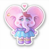 Roze Kawaii olifantenmeisje verliefd Sticker (Voorkant)