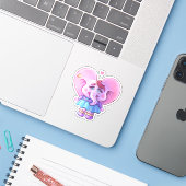 Roze Kawaii olifantenmeisje verliefd Sticker (Laptop met iPhone)