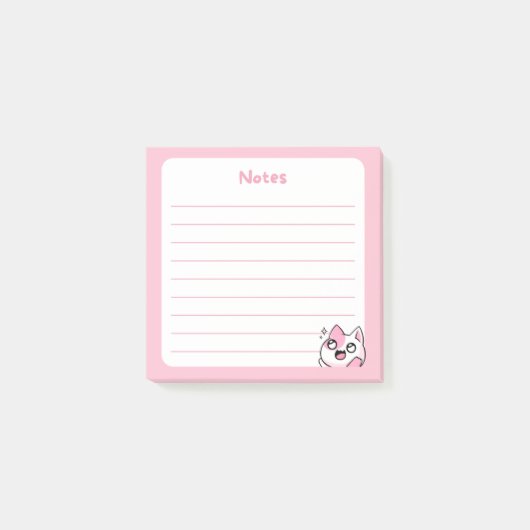 Roze Kawaii Opgewonden Kitty Cat met Sprankelende  Post-it® Notes (Voorkant)