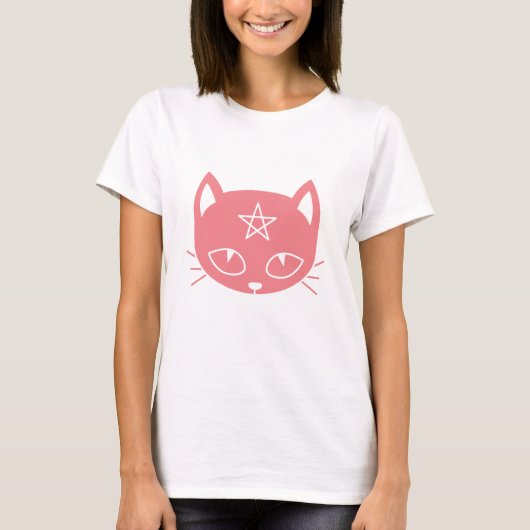Roze Kawaii Pagan Cat T-Shirt (Voorkant)