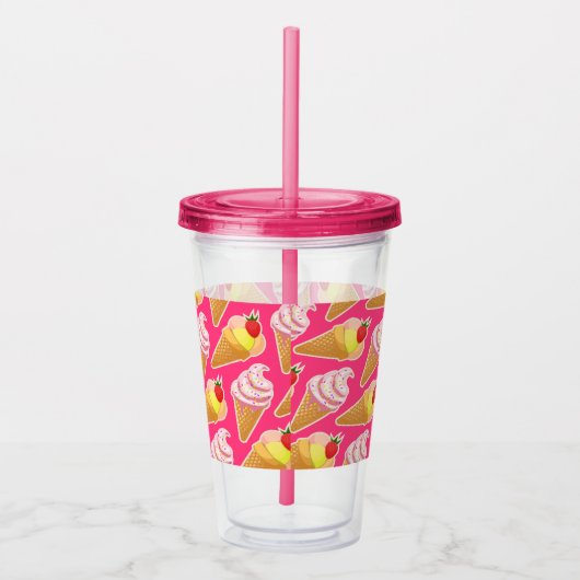 Roze Kawaii-patroon met aardbeienijs Acryl Drinkbeker (Rechts)