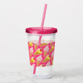 Roze Kawaii-patroon met aardbeienijs Acryl Drinkbeker (Achterkant)