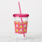 Roze Kawaii-patroon met aardbeienijs Acryl Drinkbeker (Links)