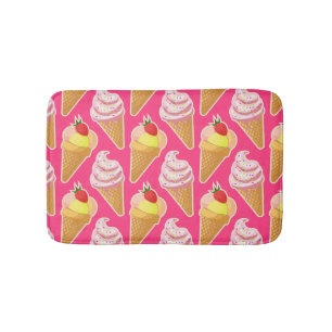 Roze Kawaii-patroon met aardbeienijs Badmat