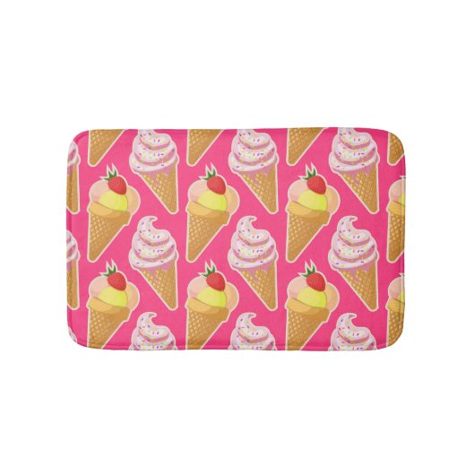 Roze Kawaii-patroon met aardbeienijs Badmat (Voorkant)