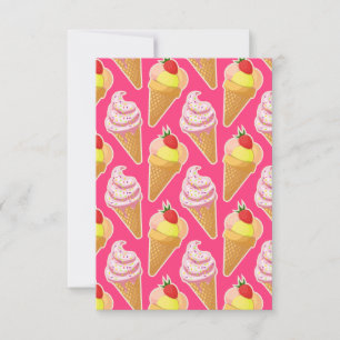 Roze Kawaii-patroon met aardbeienijs Bedankkaart