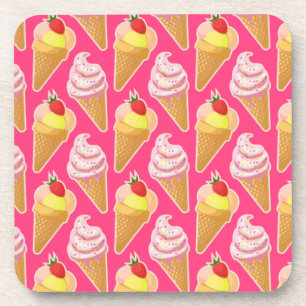 Roze Kawaii-patroon met aardbeienijs Bier Onderzetter