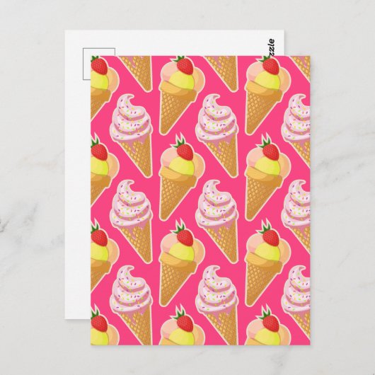 Roze Kawaii-patroon met aardbeienijs Briefkaart (Voorkant / Achterkant)