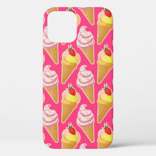 Roze Kawaii-patroon met aardbeienijs Case-Mate iPhone Case