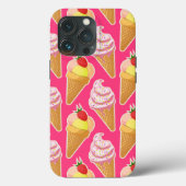 Roze Kawaii-patroon met aardbeienijs Case-Mate iPhone Case (Achterkant)