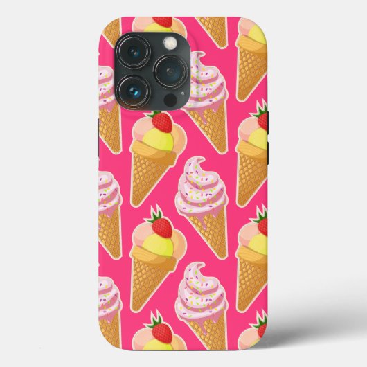 Roze Kawaii-patroon met aardbeienijs Case-Mate iPhone Case (Achterkant)