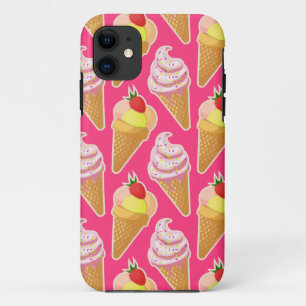 Roze Kawaii-patroon met aardbeienijs Case-Mate iPhone Case