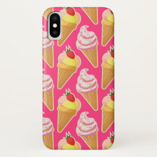 Roze Kawaii-patroon met aardbeienijs Case-Mate iPhone Case