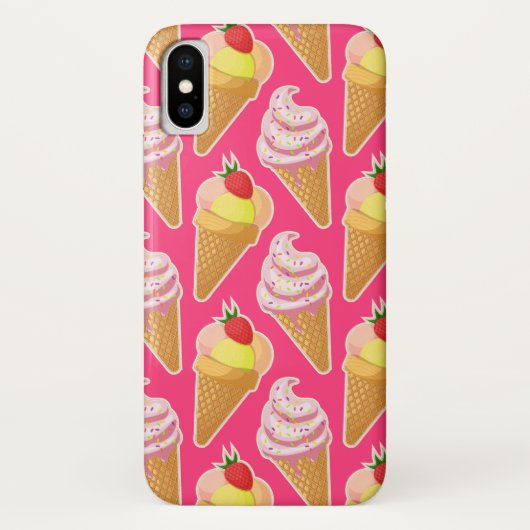 Roze Kawaii-patroon met aardbeienijs Case-Mate iPhone Case (Achterkant)
