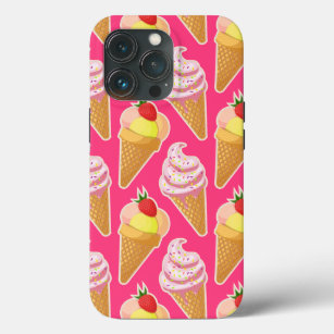 Roze Kawaii-patroon met aardbeienijs Case-Mate iPhone Case