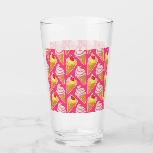 Roze Kawaii-patroon met aardbeienijs Glas (Voorkant)