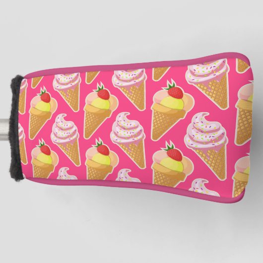 Roze Kawaii-patroon met aardbeienijs Golfheadcover (Voorkant)