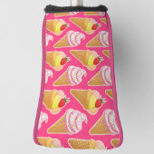 Roze Kawaii-patroon met aardbeienijs Golfheadcover (Draai 90)