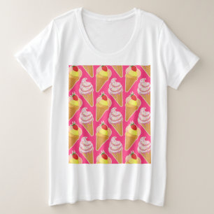 Roze Kawaii-patroon met aardbeienijs Grote Maat T-shirt