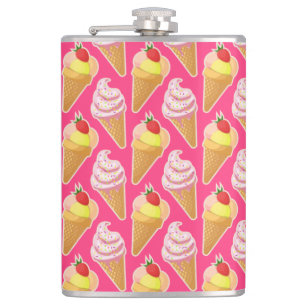 Roze Kawaii-patroon met aardbeienijs Heupfles