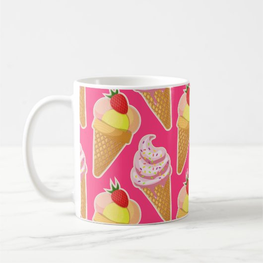 Roze Kawaii-patroon met aardbeienijs Koffiemok (Links)