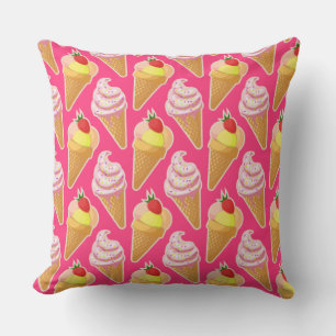 Roze Kawaii-patroon met aardbeienijs Kussen