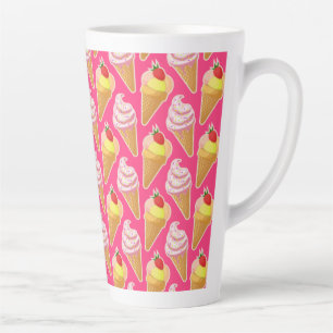 Roze Kawaii-patroon met aardbeienijs Latte Mok