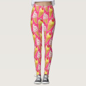 Roze Kawaii-patroon met aardbeienijs Leggings (Voorkant)