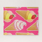 Roze Kawaii-patroon met aardbeienijs Legpuzzel (Horizontaal)