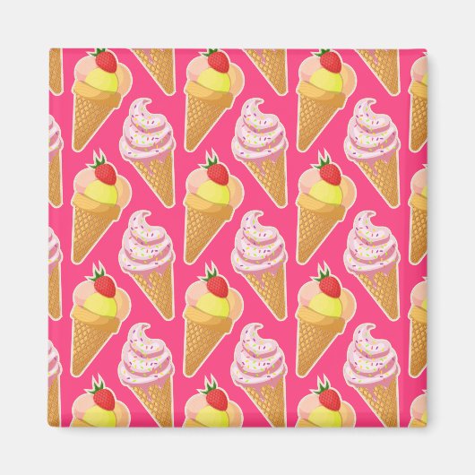 Roze Kawaii-patroon met aardbeienijs Magneet (Voorkant)