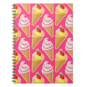 Roze Kawaii-patroon met aardbeienijs Notitieboek