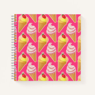 Roze Kawaii-patroon met aardbeienijs Notitieboek