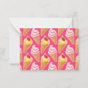 Roze Kawaii-patroon met aardbeienijs Notitiekaartje
