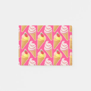 Roze Kawaii-patroon met aardbeienijs Post-it® Notes