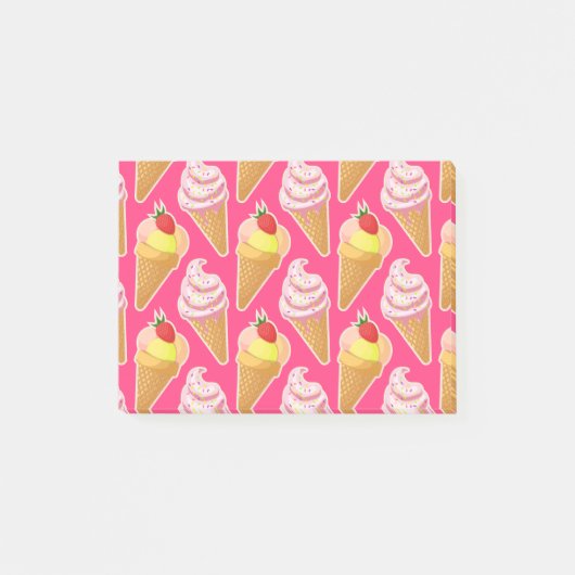 Roze Kawaii-patroon met aardbeienijs Post-it® Notes (Voorkant)