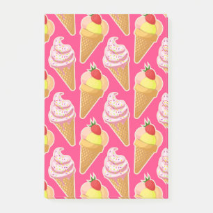 Roze Kawaii-patroon met aardbeienijs Post-it® Notes