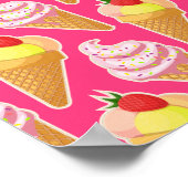 Roze Kawaii-patroon met aardbeienijs Poster (Hoek)