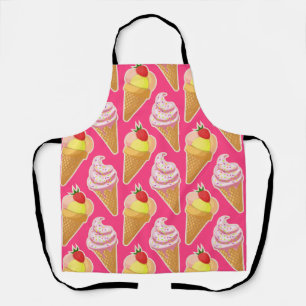 Roze Kawaii-patroon met aardbeienijs Schort